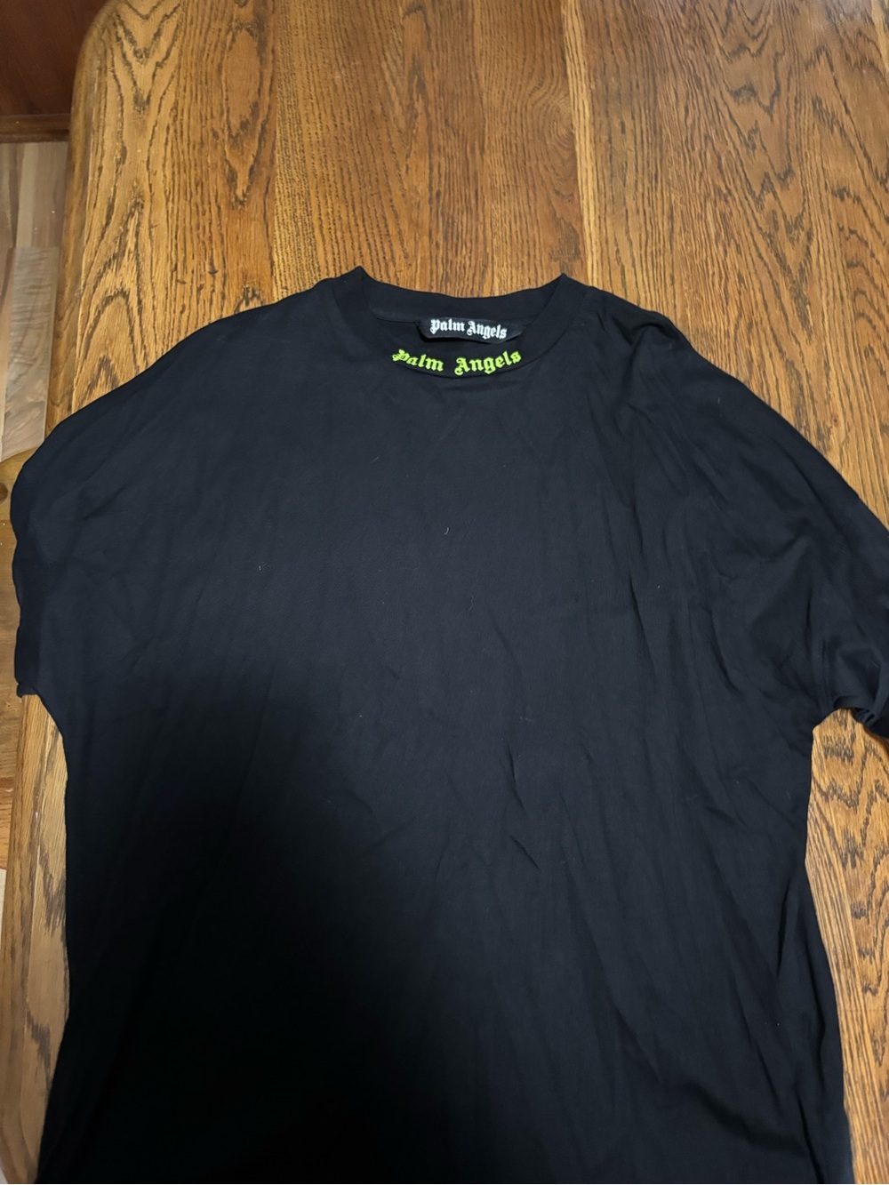 Palm Angels Black Short-Sleeve Crewneck T-Shirt with Neon Logo